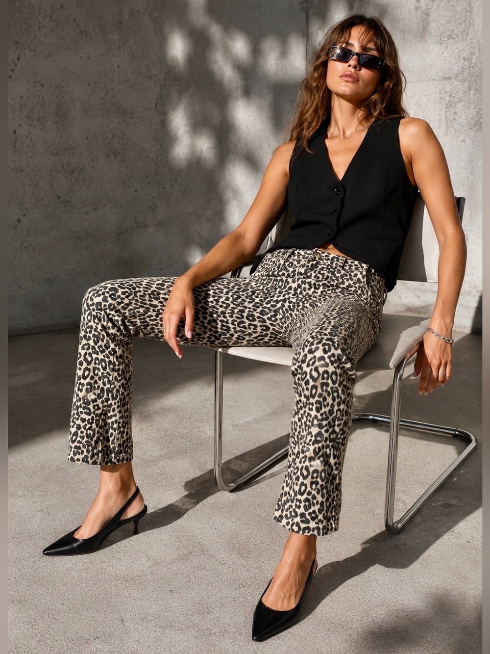 ZARA High Waist Bootcut Cropped Animal Print Jeans | Size 28 | NWOT